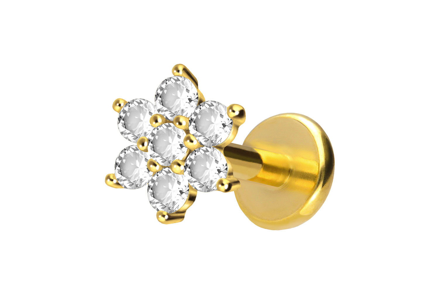 Titan Labret Piercing mit Push Fit KRISTALLBLUME